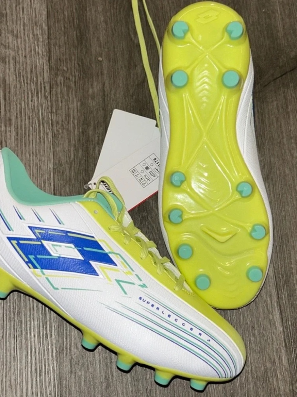 Lotto Solista Superleggera Kids Soccer Cleats White Neon Yellow Blue US 3 NEW